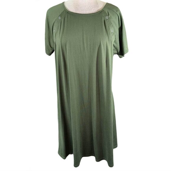 Ekouver Nursing Maternity Hospital Gown Womens Large Green Short Sleeve Snaps - Picture 1 of 9